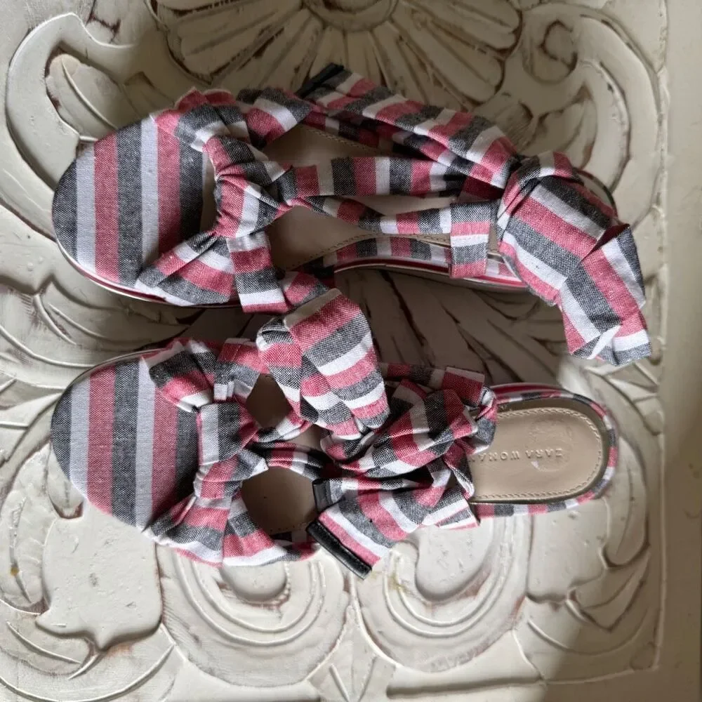 Zara red, white, and blue ribbon tie platform sandal size 39 - Picture 2 of 8
